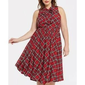 TORRID NWT Red Tartan Plaid Sleeveless Necktie Shirt Dress Size 20 New